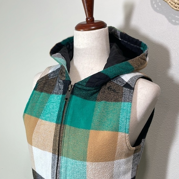 Kavu Zip Up Hooded Vest Kelly Green White Black Brown Tan Great for Fall Small - Picture 3 of 14